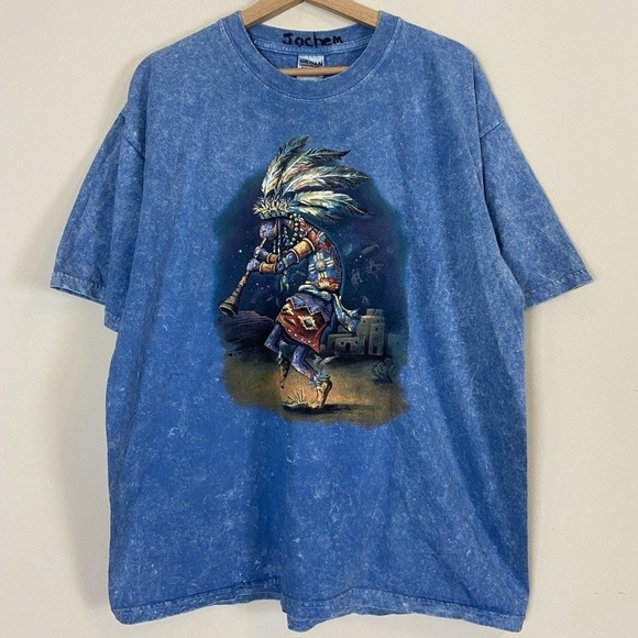 Gildan Other - Vintage 90's Tribal Dance Native‎ Graphic Art Blue Tee Shirt - XL
